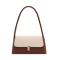 Elegante bolso de hombro bicolor en cuero sintético beige y marrón con hebilla dorada - Marrón