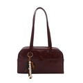 Sac cabas vintage rouge foncé avec finition brillante et détail charm en perles - Marron Avec Pendentif