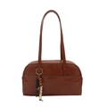 Sac bowling classique marron pour femmes avec breloque en perles et longues bandoulières - Rouge avec Pendentif