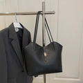 Classic black lychee pattern tote bag with gold buckle displayed on a minimalist background - Black