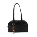 Chic black faux leather pillow bag with elegant wooden bead tassel on pure white background - Black with Pendant