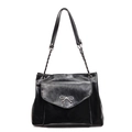 Minimalistische schwarze Shopper-Tasche aus Kunstleder mit silberner Schleife und Kette - Schwarz