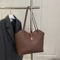 Brown lychee texture large capacity tote bag with gold twist lock for daily commute - Brown