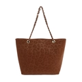 Große Shopper-Tasche mit braunem Leopardenmuster und goldener Kette auf weißem Grund - Braun