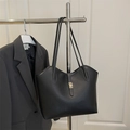 Borsa tote classica in pelle nera motivo litchi con elegante fibbia dorata per l'ufficio - Nero