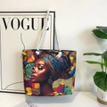 Borsa tote in tela classica con stampa di donna africana e manici in corda bianca chic - Stile 19