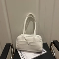 Minimalist white faux leather shoulder bag with front snap pocket and long straps - White