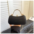 Elegant black sequin evening clutch bag with gold round handle and diamond clasp closure - Black