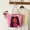 Bolso tote de lona rosa con asas de cuerda de algodón y estampado artístico mujer - Patrón 4
