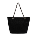 Schwarze Tote-Bag mit Leopardenmuster, goldener Kette und edlem Wildleder-Finish - Schwarz