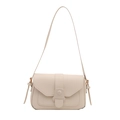 Minimalist cream white crossbody bag with round buckle and flap closure on white background - White