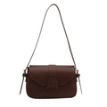 Retro dark brown crossbody square bag with flap closure and adjustable shoulder strap - Brown