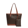 Set di borse tote con motivo a scacchi classico e piccola pochette abbinata in marrone - Marrone