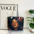 Classic outdoor canvas tote with African woman portrait print and white rope handles - Pattern 3