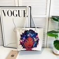 Off-white canvas tote bag featuring galaxy hair portrait art and rope handles - Style 7