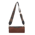 Brown suede cylinder shoulder bag with ethnic patterned strap and leather trim - Brown