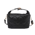 Elegante borsa a tracolla nera trapuntata a cuore con manici rinforzati e oro - Nero