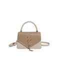 Elegante beige-khaki Umhängetasche mit Schlangenmuster-Klappe und goldener Quasten-Deko - Khaki