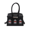 Sac sous le bras élégant noir à motif crocodile avec des motifs de fenêtre uniques - Noir