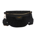 Schwarze Brusttasche für Damen mit Leopardenmuster, Samt-Textur und Webriemen - Schwarz
