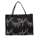 Große schwarze Tote-Bag mit bunten Zickzack-Nähten und Schultergriffen für den Alltag - Schwarz