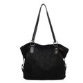 Black faux suede tote bag with large capacity and gold metal hardware for women - Black