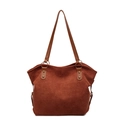 Brown suede tote bag with leather straps and gold metal rings for casual commuting - Brown