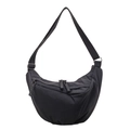 Black half-moon nylon crossbody bag with adjustable wide strap and zipper detail - Black