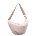 Pale pink crescent nylon crossbody bag with adjustable strap and textured finish - Pink