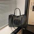 Fashion tote bag with letter print and large embossed M logo for daily commute usage - Black