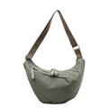 Olive green half-moon nylon crossbody bag with adjustable brown canvas shoulder strap - Green