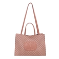 Borsa tote rosa con stampe di lettere M e logo centrale in rilievo su sfondo bianco - Rosa