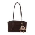Retro dark brown leopard print tote bag with plush sheep charm and slim handles - With Ornament / Brown