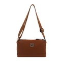 Brown lightweight nylon crossbody bag with cute bear patch and adjustable strap - Brown