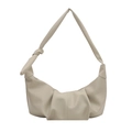 Minimalistische beige Falten-Halbmondtasche mit Knotendetail und Kieselleder-Textur - Beige