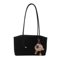 Fashionable black leopard print tote bag with long straps and plush alpaca charm - With Ornament / Black