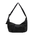 Schwarze Retro Hobo-Tasche aus weichem Leder mit Falten und modischem geknotetem Schultergurt - Schwarz