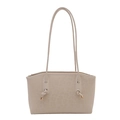 Large beige leopard print tote bag with stylish shoulder straps and metal knot details - No Pendant / White
