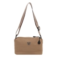 Khaki shoulder bag with cute bear embroidery and adjustable wide strap strap for women - Khaki