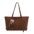 Retro brown leopard print tote bag with plush keychain for stylish women - Brown With Pendant