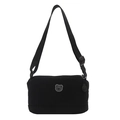 Minimalist black crossbody bag featuring a cute bear logo and wide adjustable strap - Black