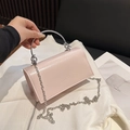 Chic light pink square handbag with silver ring handle and chain strap for women - Pink