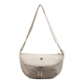 Borsa a tracolla beige a mezzaluna in nylon con cinturino regolabile e doppia cerniera - Cachi