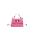 Pink croc-embossed mini flap bag with gold twist lock and fine chain shoulder strap - Deep Pink