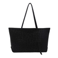 Schicke schwarze Totebag mit Leopardenmuster aus weichem Wildleder-Imitat und schmalen Trägern - Schwarz (Ohne Anhänger)
