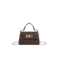 Mini brown crocodile pattern leather handbag with gold hardware and chain strap - Brown