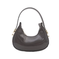 Glossy dark grey patent leather crescent bag with gold hardware and minimalist design - Gray