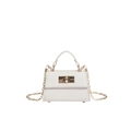 Elegant creamy white crocodile pattern square bag with gold chain and handle - White