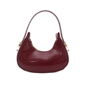 Minimalist burgundy patent leather crescent bag with gold-tone hardware and glossy finish - Red