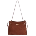 Borsa a tracolla retrò in pelle scamosciata marrone scuro con chiusura dorata e tracolla - Marrone